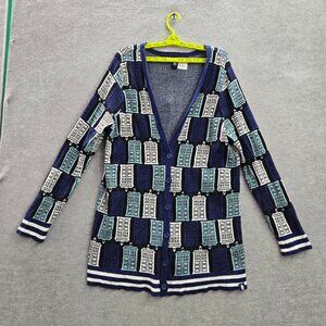 Doctor Who Women Sweater 2 Blue Tardis Cardigan Knit Long Sleeve V‎ Neck